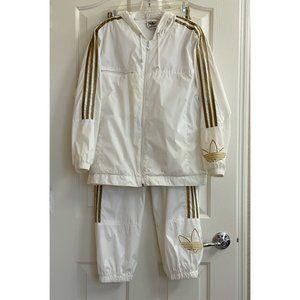Adidas 2-Piece Hoodie Tracksuit White/Gold. Size M